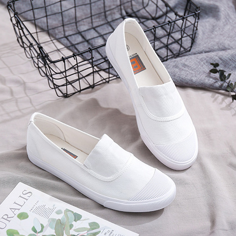 白色帆布鞋男一脚蹬韩版百搭透气小白鞋男套脚夏季运动休闲布鞋男