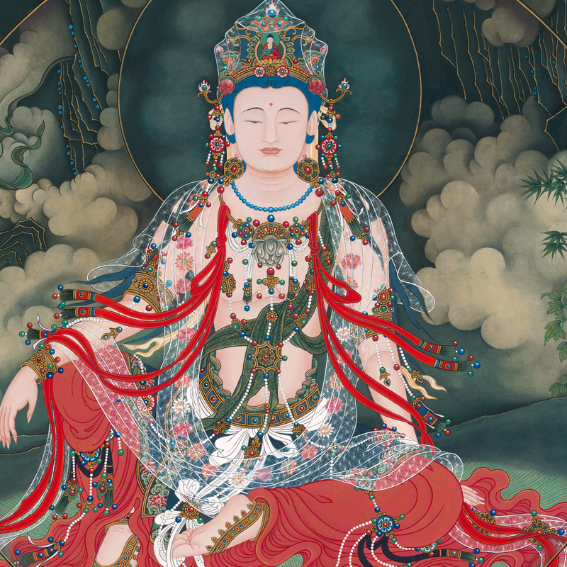 佛像唐卡水月观音菩萨镇宅神国画禅意高清复制横幅国画