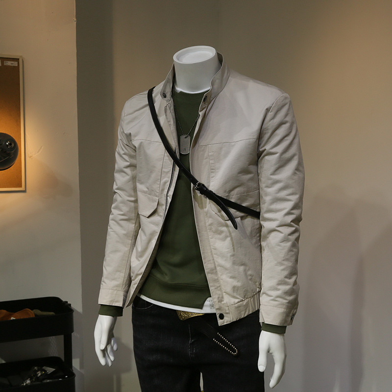 美式立领男士夹克外套轻薄棉衣男春秋款韩版修身休闲帅气百搭外衣