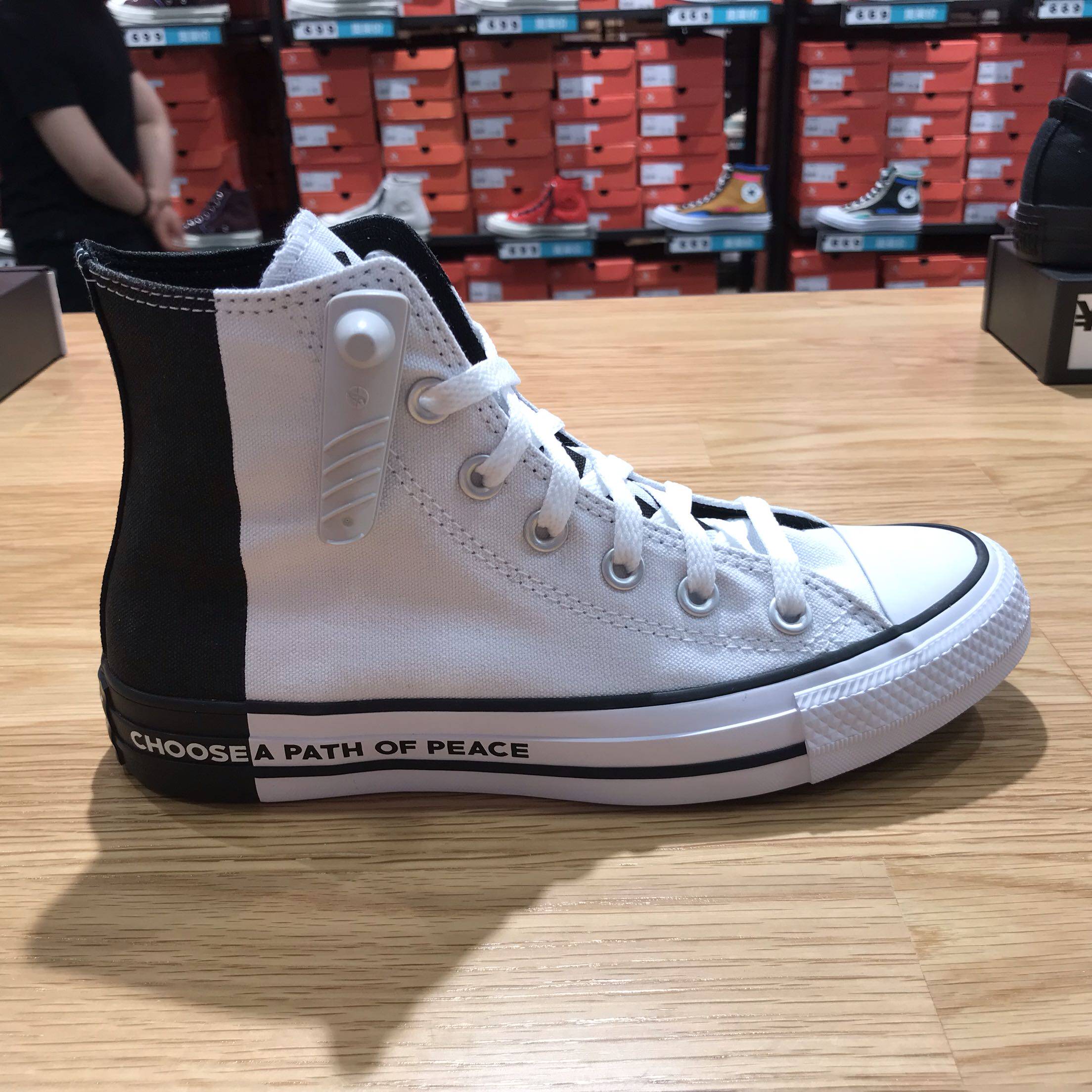 匡威allstar反战黑白阴阳拼接撞色魔术贴高帮帆帆布鞋