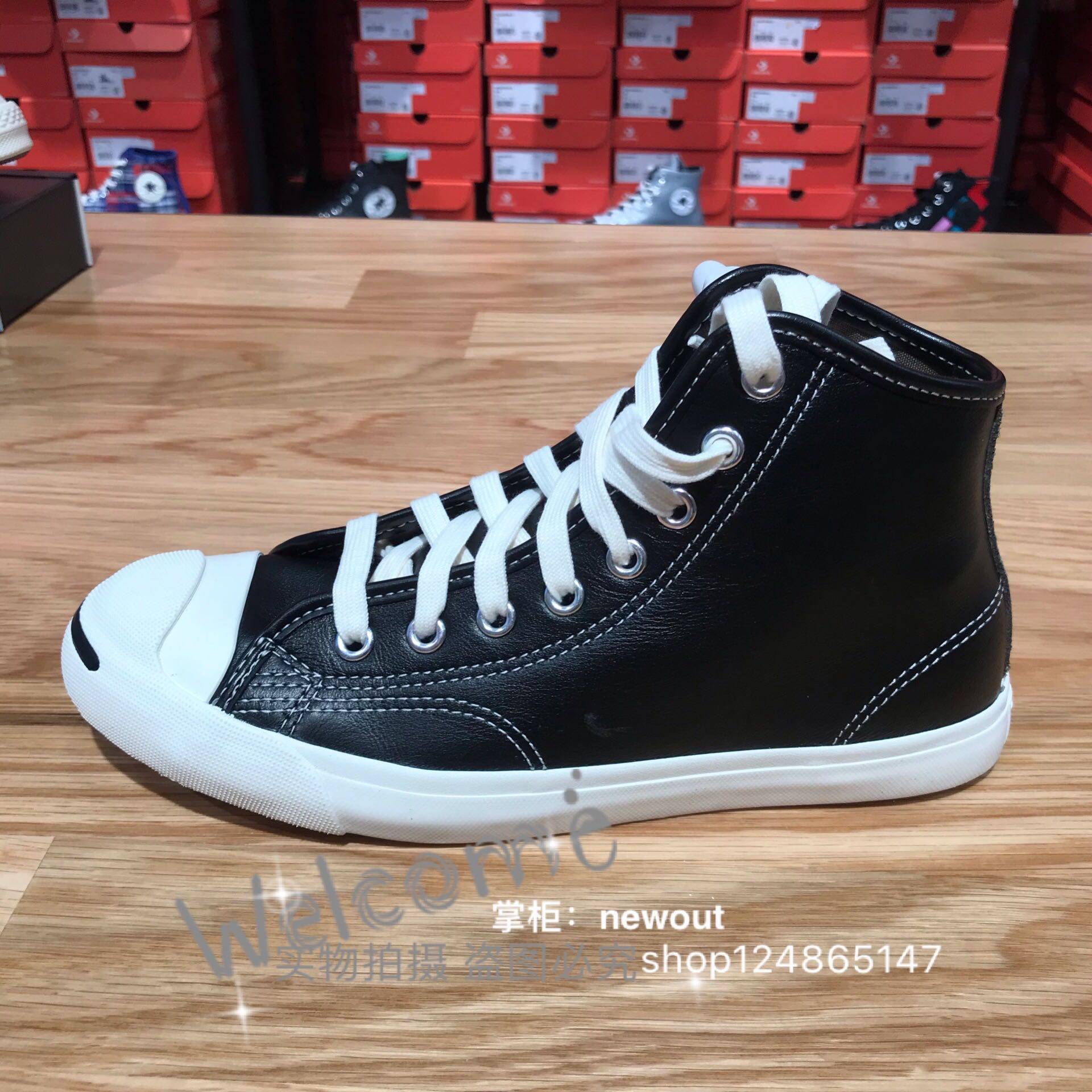 匡威新款jackpurcell开口笑黑色皮质中帮休闲板鞋板鞋