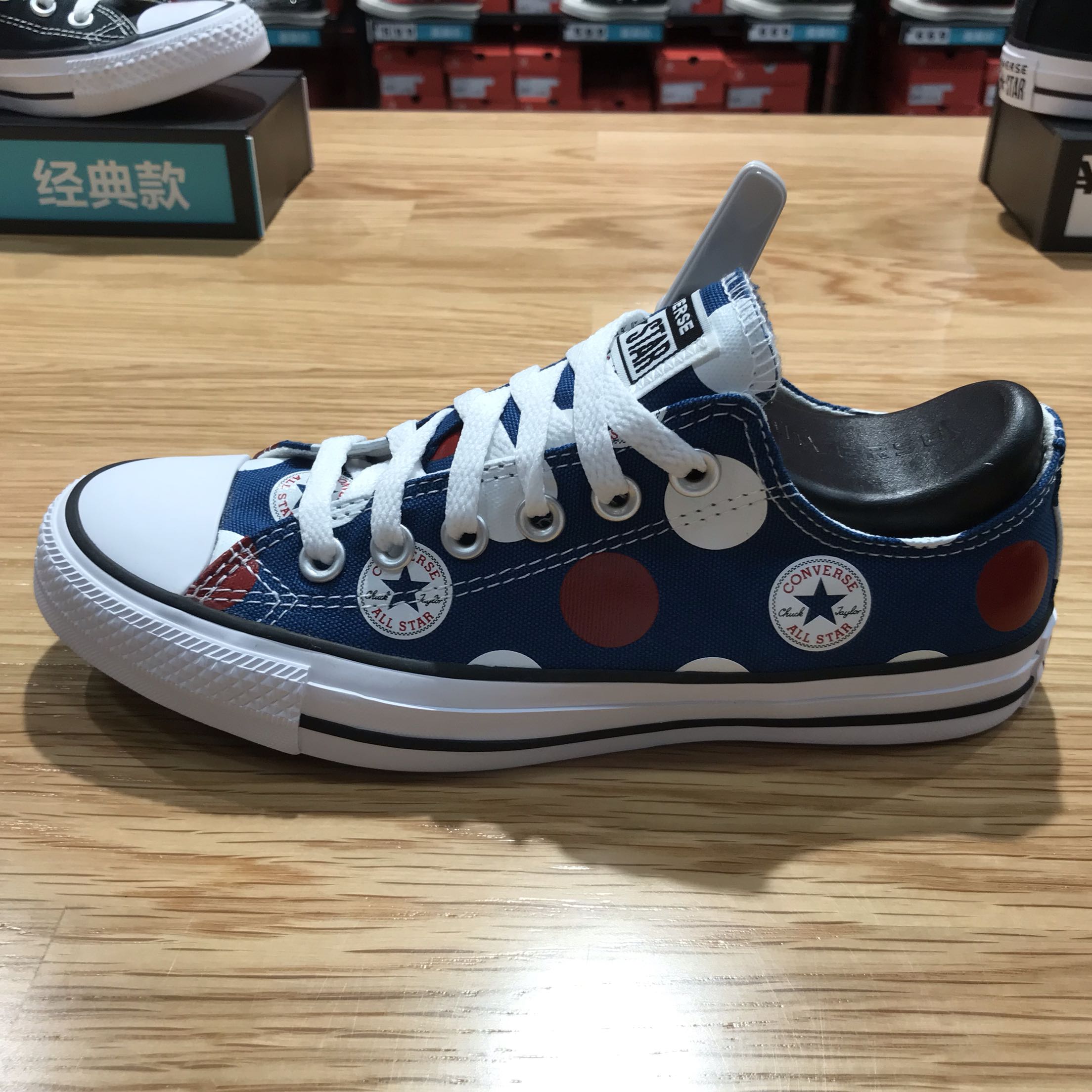 匡威新款系带allstarlogo印花撞色波点低帮帆布帆布鞋