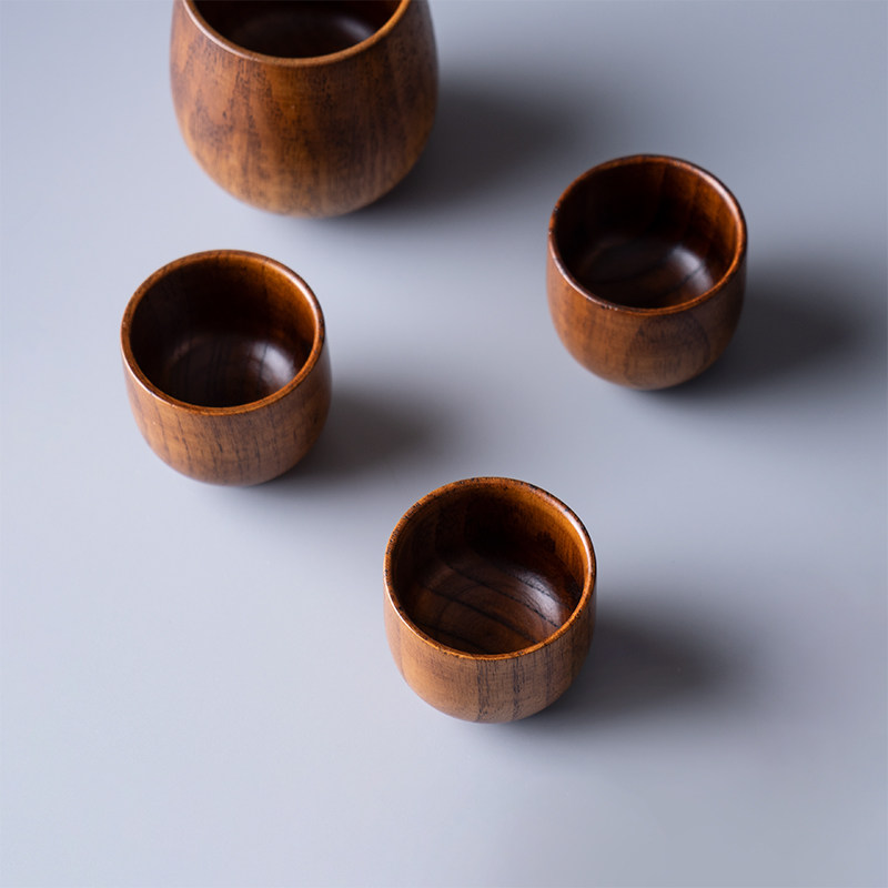 日式原木小酒酒杯实木木纯手工水杯杯中国风随手杯