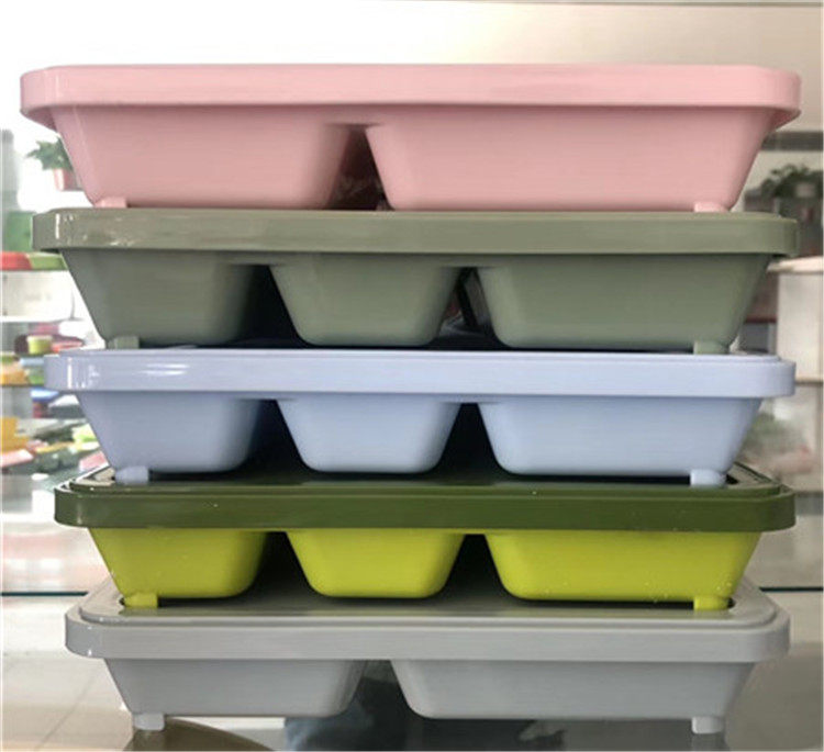 饭盒pp5塑料大红四分五格平底餐盒学生打饭盘饭盒