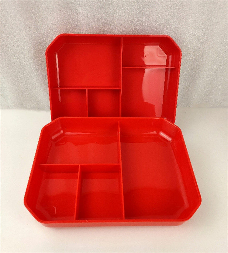 饭盒pp5塑料大红四分五格平底餐盒学生打饭盘饭盒