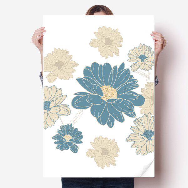 贴纸植物花卉蓝色菊花图案海报80x55cm卧室家居装饰宣传单