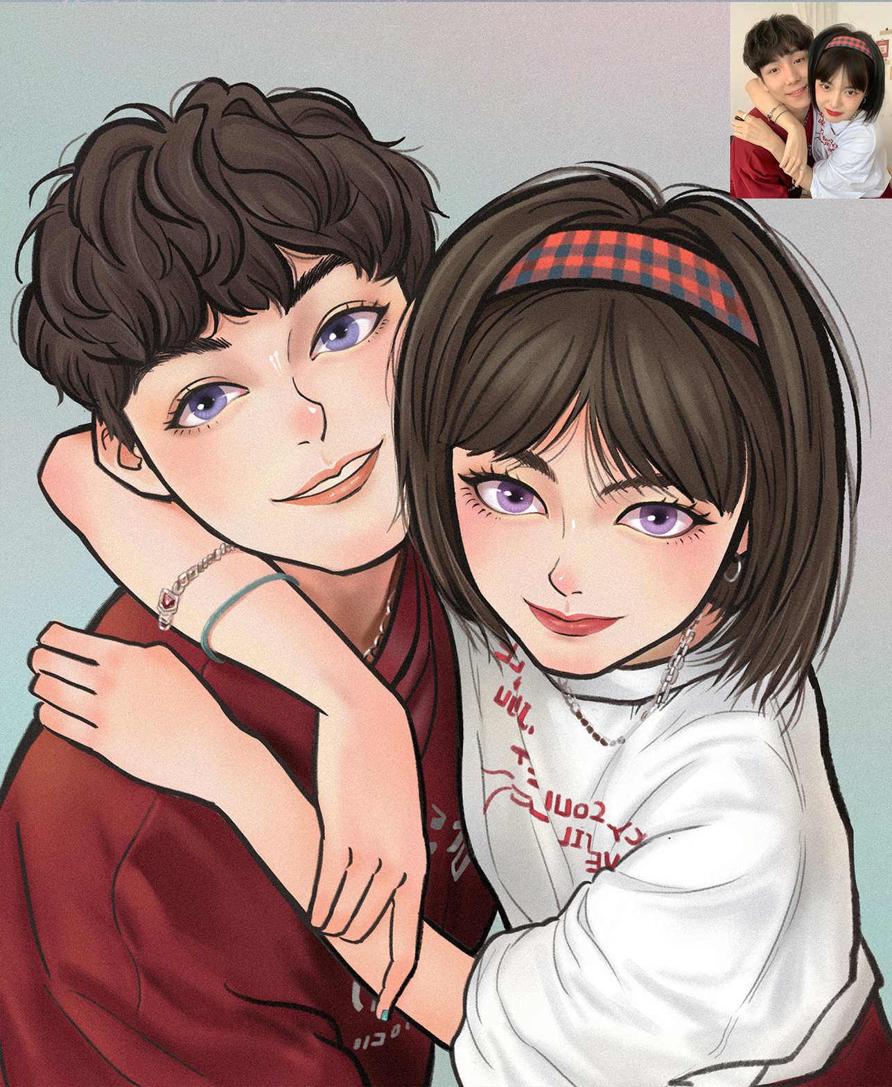 卡通情侣婚礼手绘头像漫画真人写实照片ps手绘真人漫画