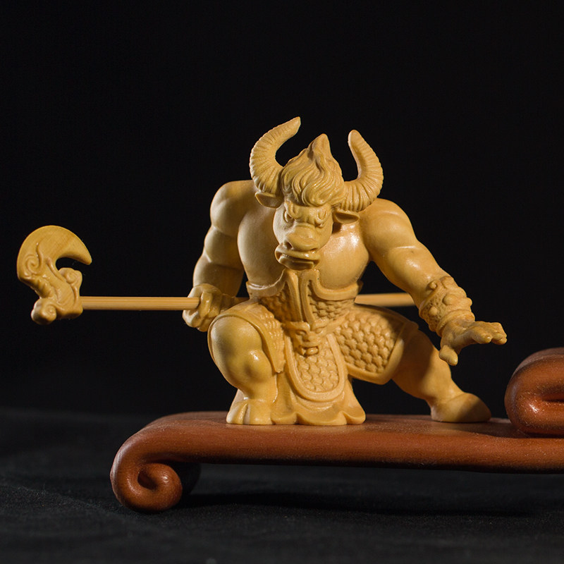 生肖牛魔王家居装饰工艺品收藏本命年牛气冲天平安黄杨木雕