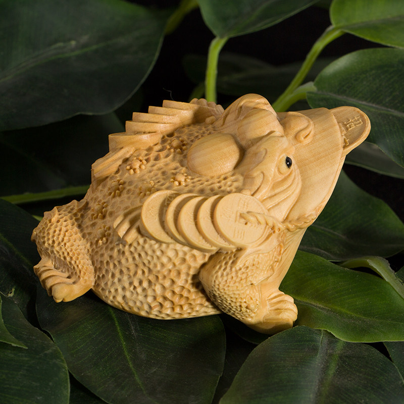黄杨木手把风水招财客厅店铺办公把玩金蟾三足木雕