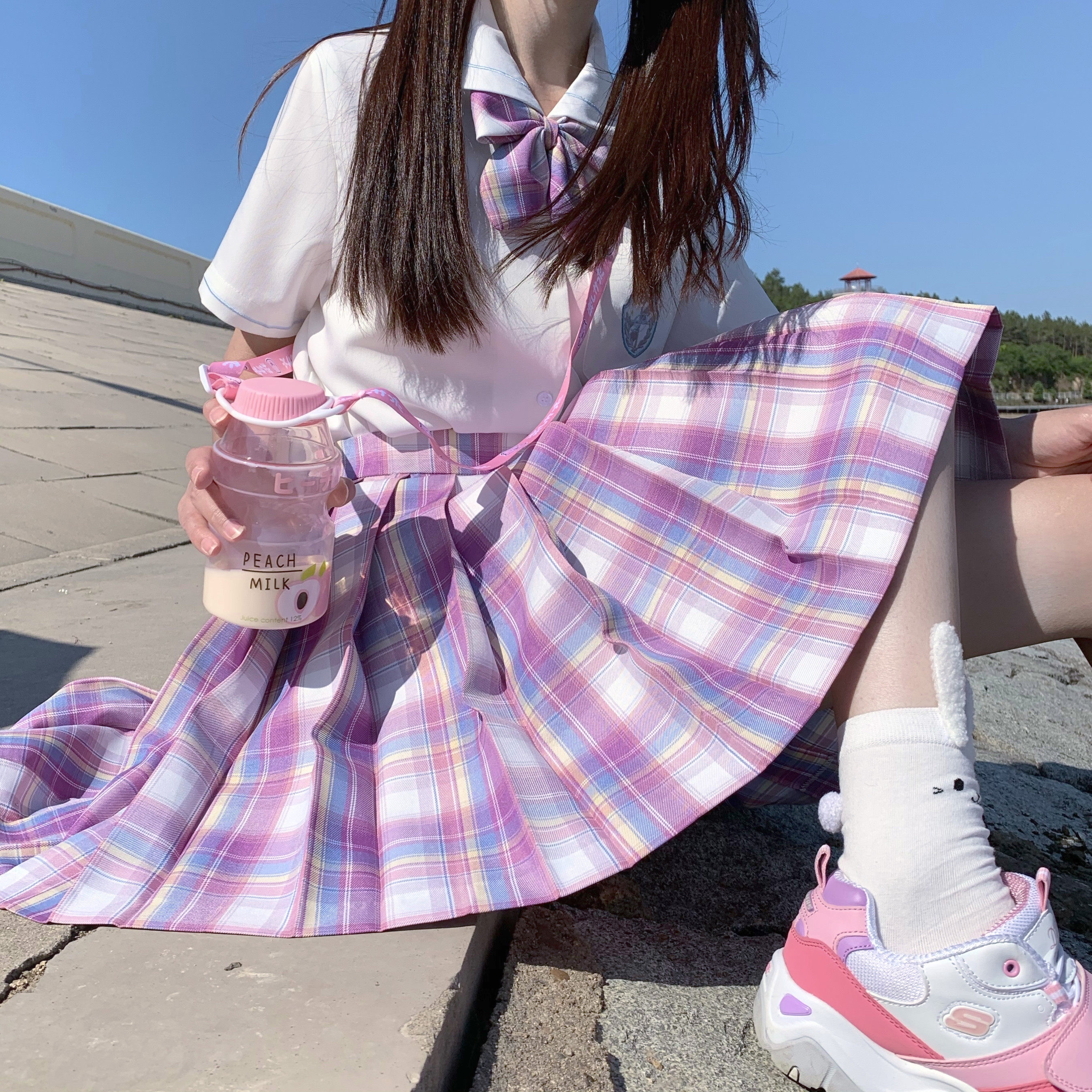 春季御守jk梦幻彩虹原创制服格裙百褶裙7月半身裙