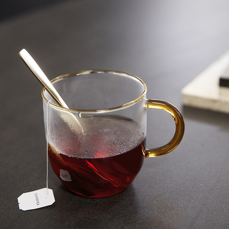 玻璃hubsch拼色马克4只组合套装咖啡杯水杯现代马克杯