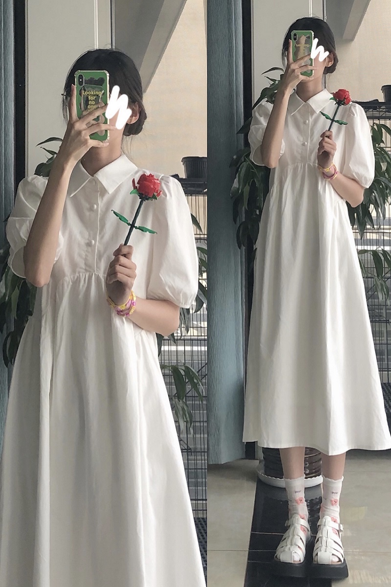 白色polo连衣裙子女小个子2022新款春夏复古小白裙vintage初恋裙
