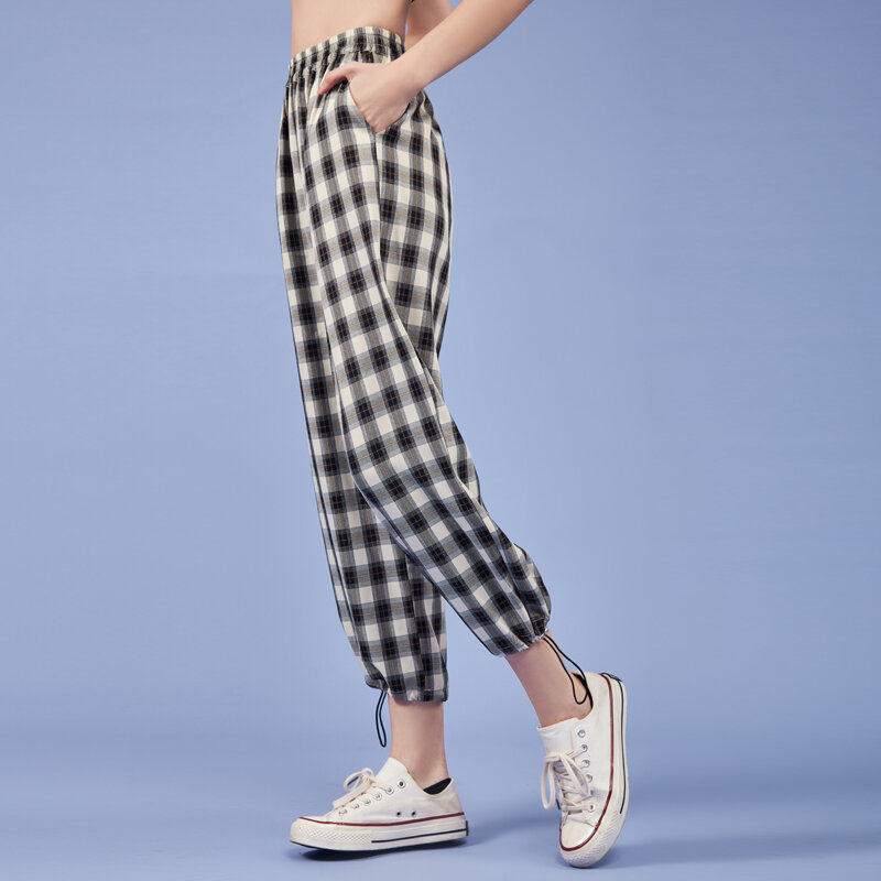 格子格纹哈伦裤女2020新款高腰春秋冬休闲小脚九分束脚裤萝卜裤