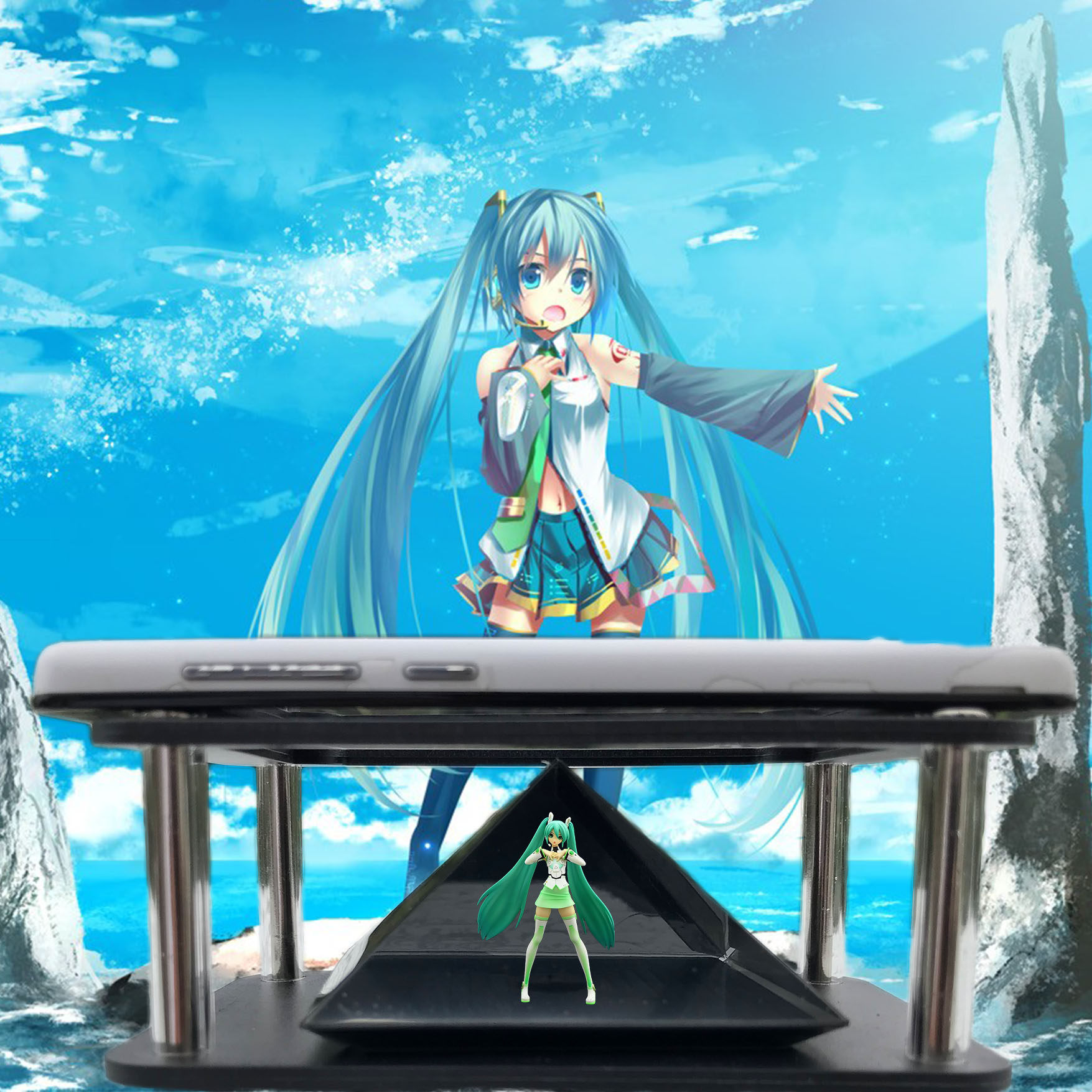 全息3d投影仪智能手机棱镜三角金字塔成像裸眼广告机