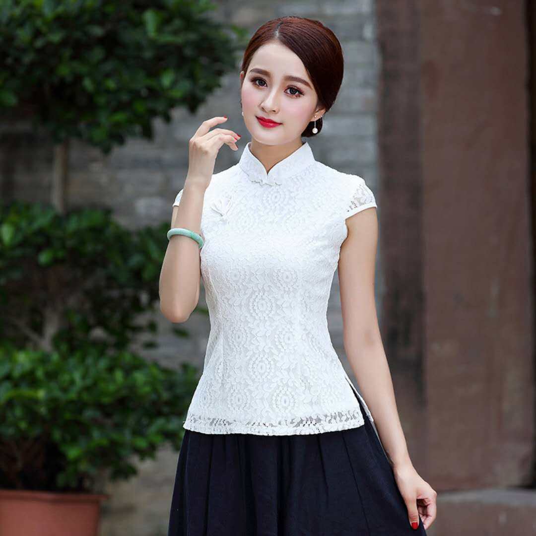 旗袍套装2022新款春夏季蕾丝短袖小个子短款改良旗袍