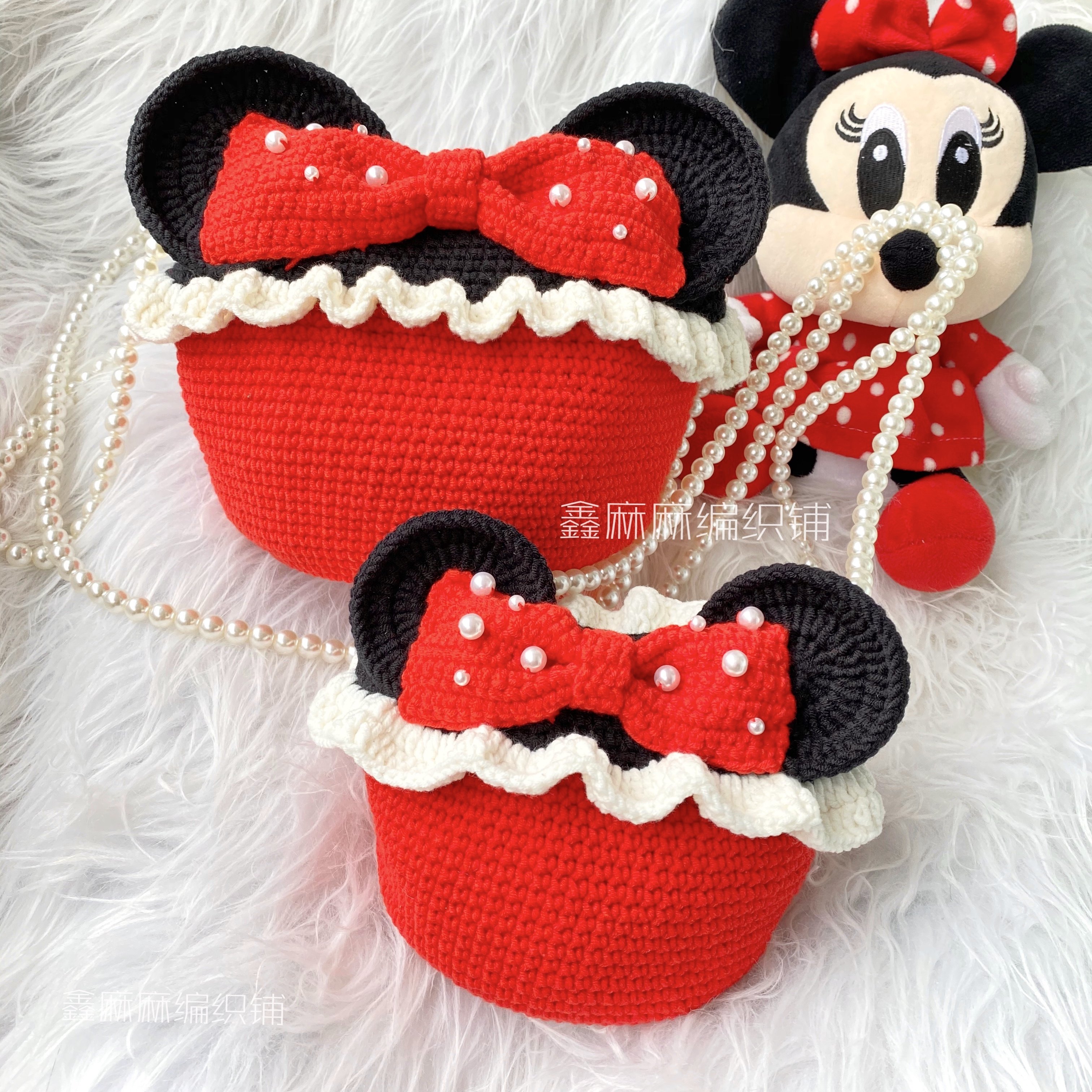 麻麻编织卡通可爱米奇包包自制手工毛线钩织毛线