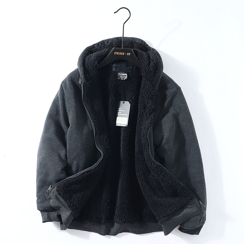 羊羔毛内里！一件过冬！秋冬男士加绒加厚宽松大码连帽卫衣外套潮