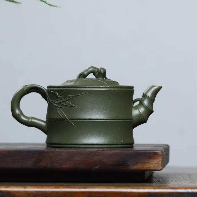 茶壶宜兴紫砂竹节竹段壶二节手工红娟工王泥国墨绿暖酒机