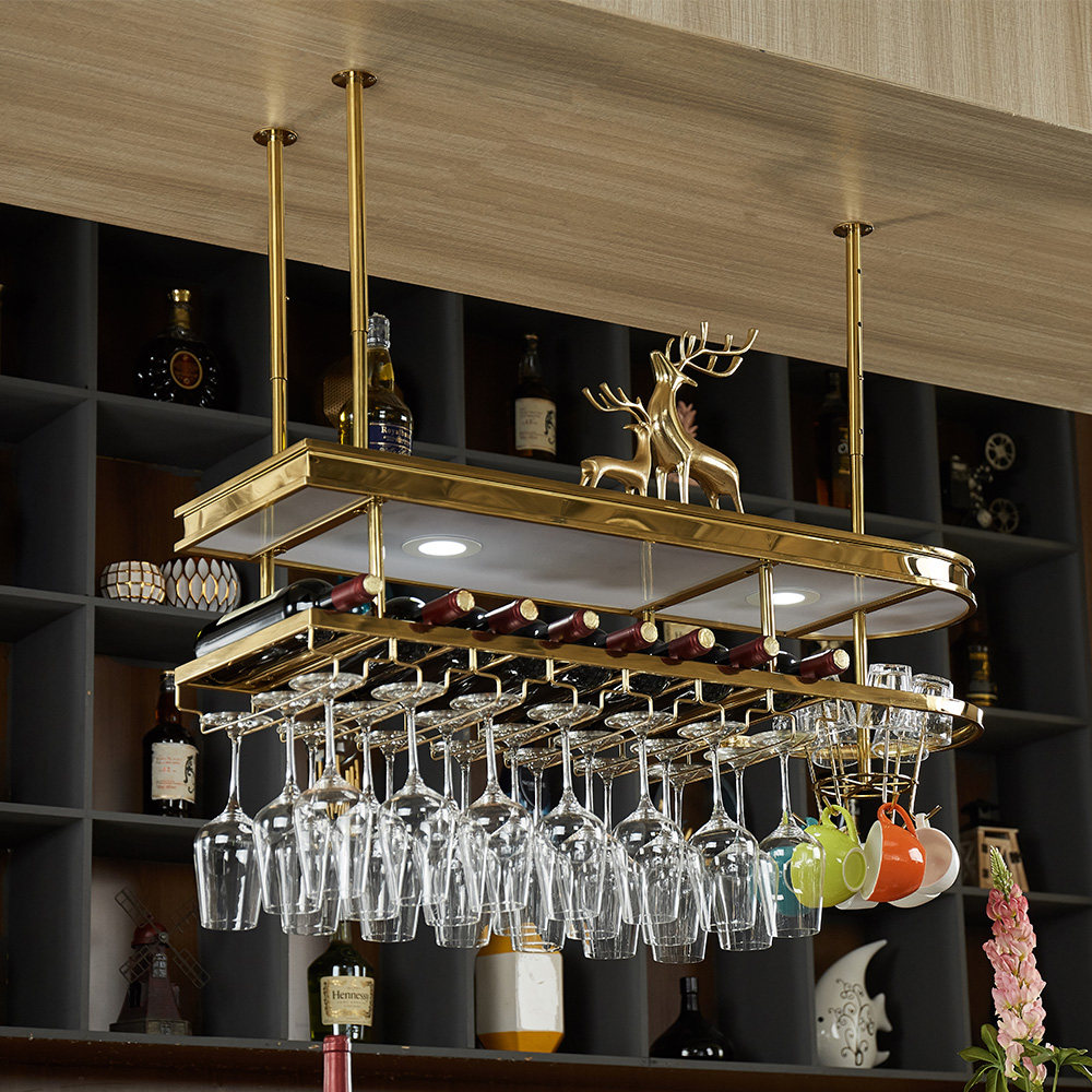 酒杯轻奢倒挂家用吧台红酒不锈钢悬挂酒架