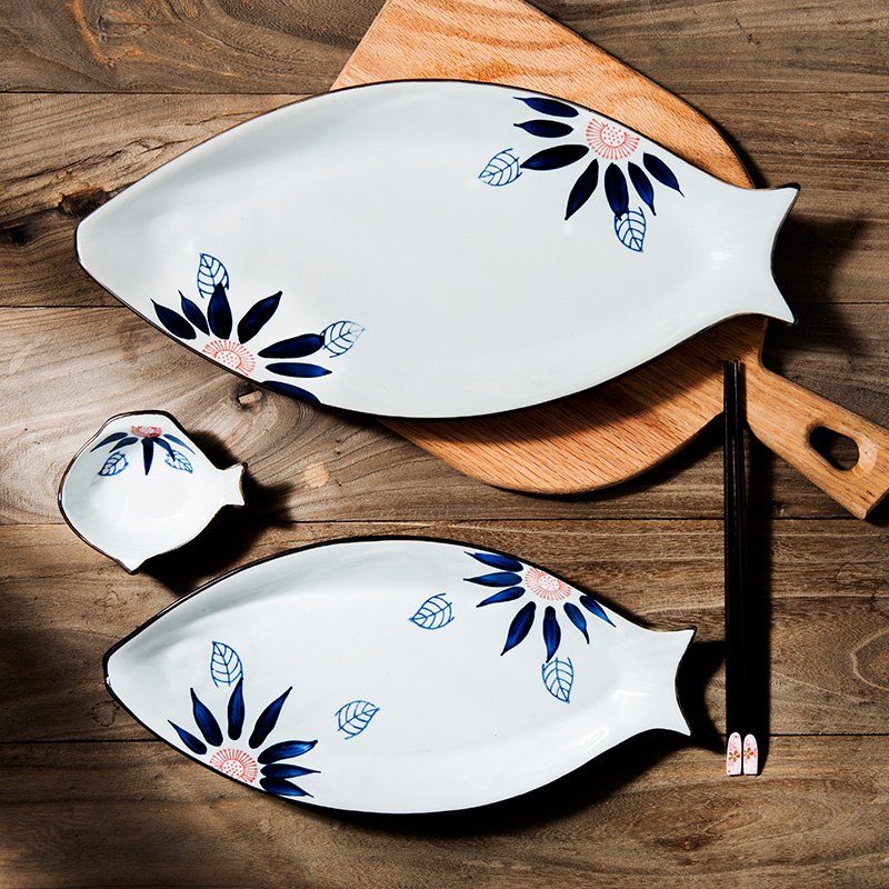 装鱼盘子家用新款鱼形大号菜盘创意个性不规则蒸鱼日式异型陶瓷盘