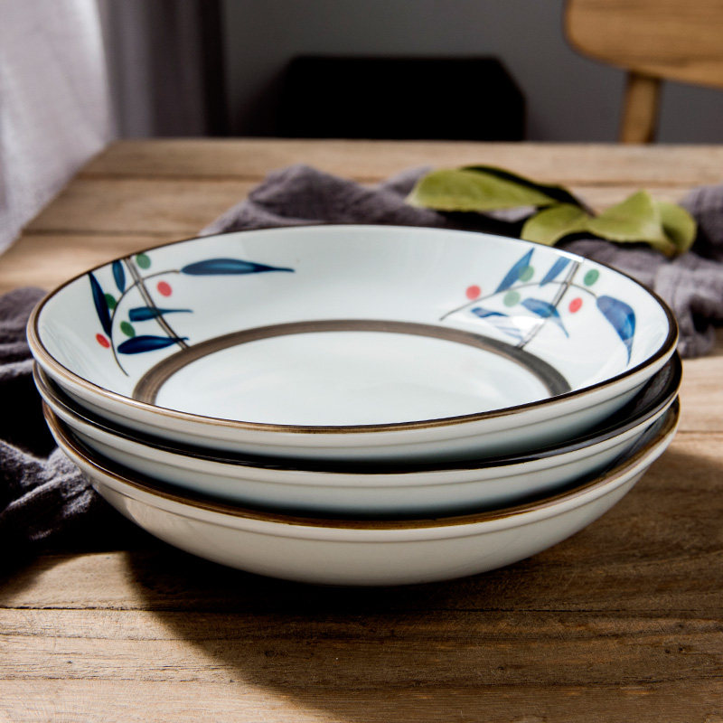 7寸深圆盘子日式和风餐具陶瓷深盘子牛排盘水果盘创意菜盘家用