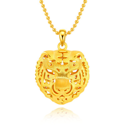 龙皇珠宝硬金黄金虎头吊坠足金挂坠霸气项坠颈饰