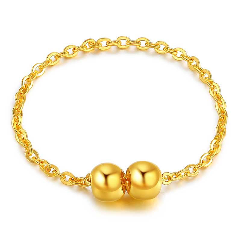 黄金戒指女999足金转运珠戒指金指环女款足金简约链戒黄金手饰