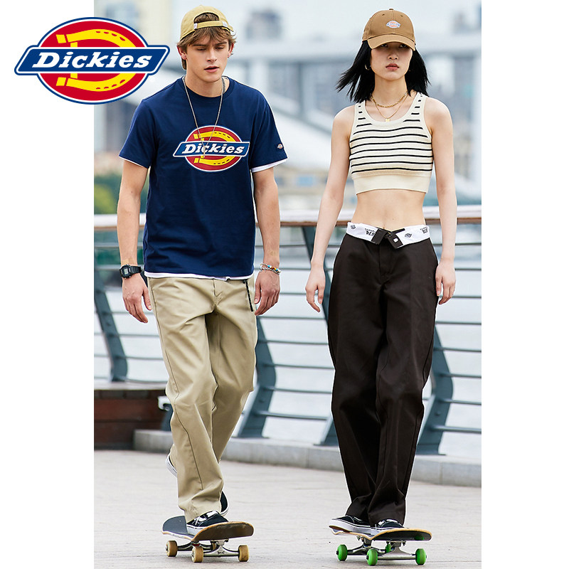 dickies经典工装裤女日春夏tc面料jennie同款翻边休闲裤