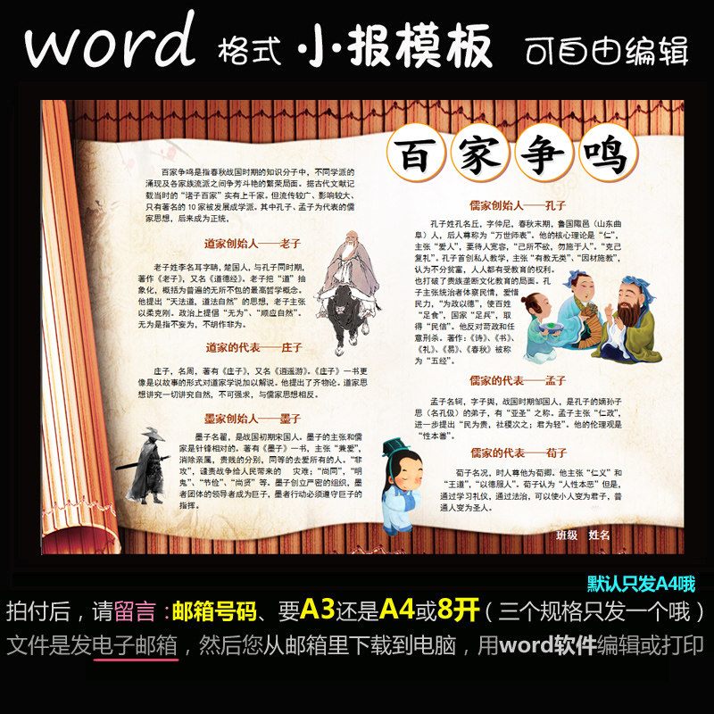 y036电子手抄抄报word模版语文古代圣孔孟子设计素材