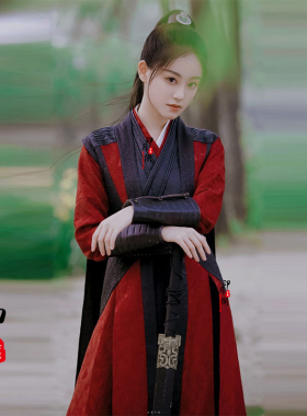 影视祝绪丹同款女士汉服黑色红色女侠女剑客骑马黑衣人刺客古装印月阁