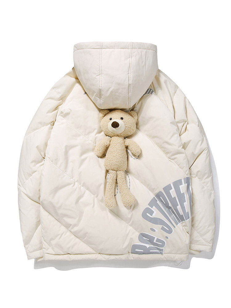 法国公鸡冠军羽绒服冬季宽松纯色小熊玩偶加厚保暖羽绒服