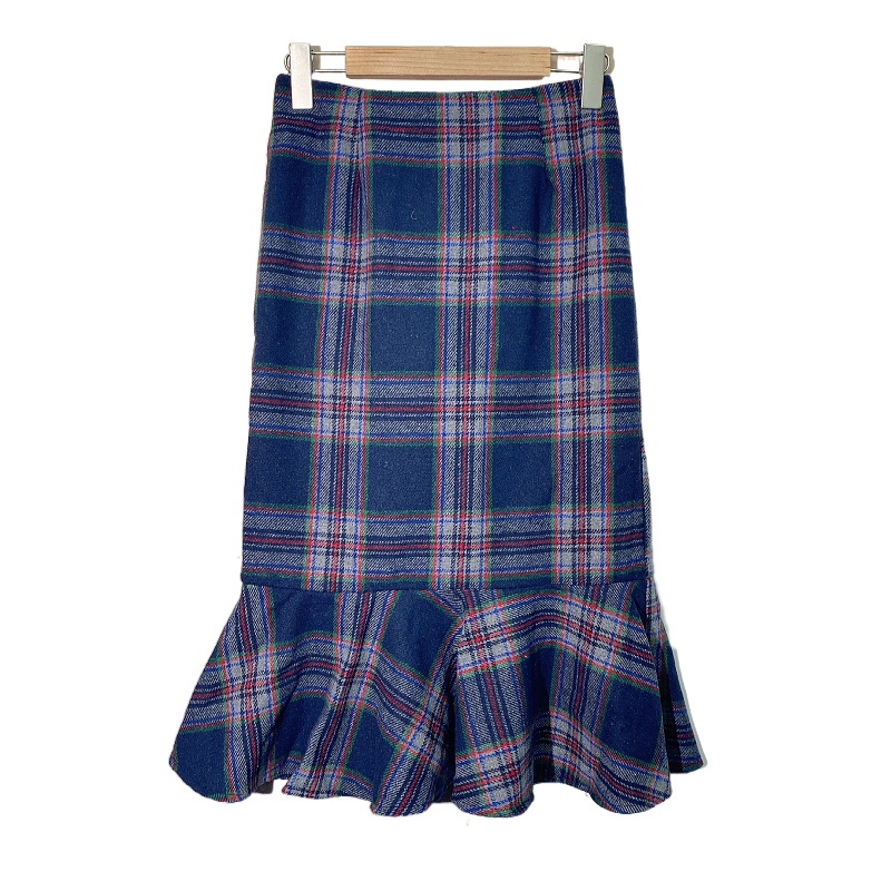 苏格兰格子半身性感修身鱼尾冬季女装包臀开叉中半身裙