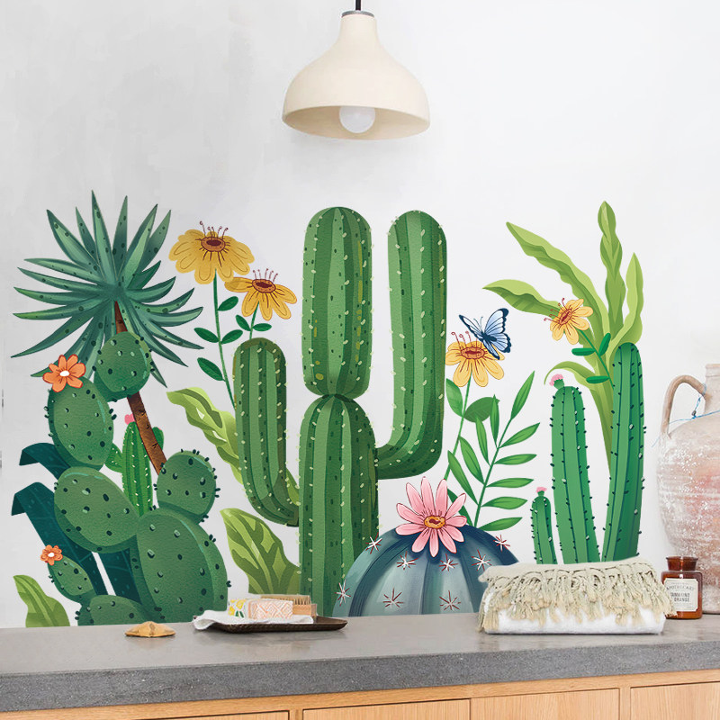 卧室书房绿色植物背景墙贴纸清新绿植仙人掌贴画宿舍墙贴
