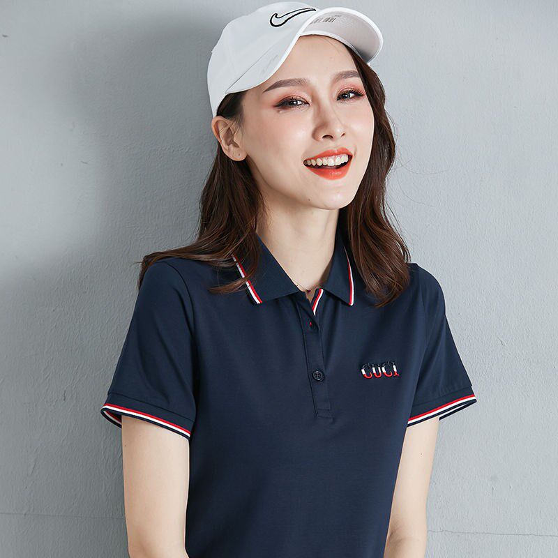 95棉 2020夏装短袖t恤女韩版宽松休闲女装运动翻领polo衫女士体恤
