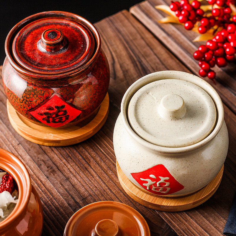 陶瓷炖盅炖罐带盖瓦罐煨汤家用小号老式餐厅炖锅