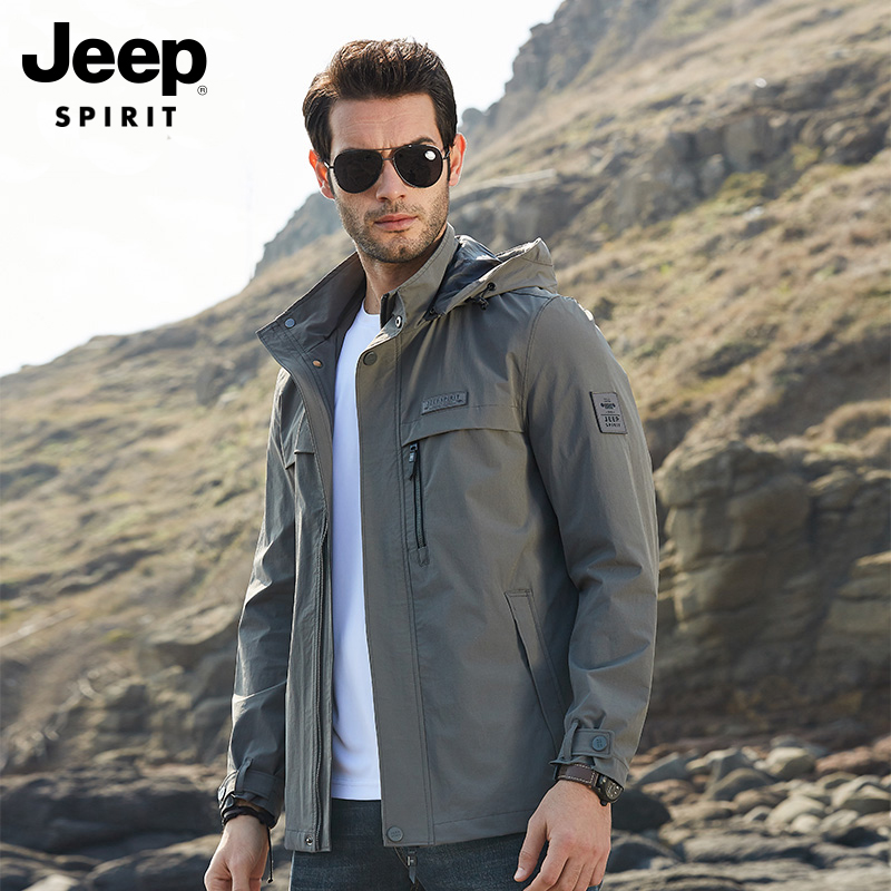 JEEP吉普正品外套男春秋季夹克男士休闲中年宽松薄款茄克上衣2022