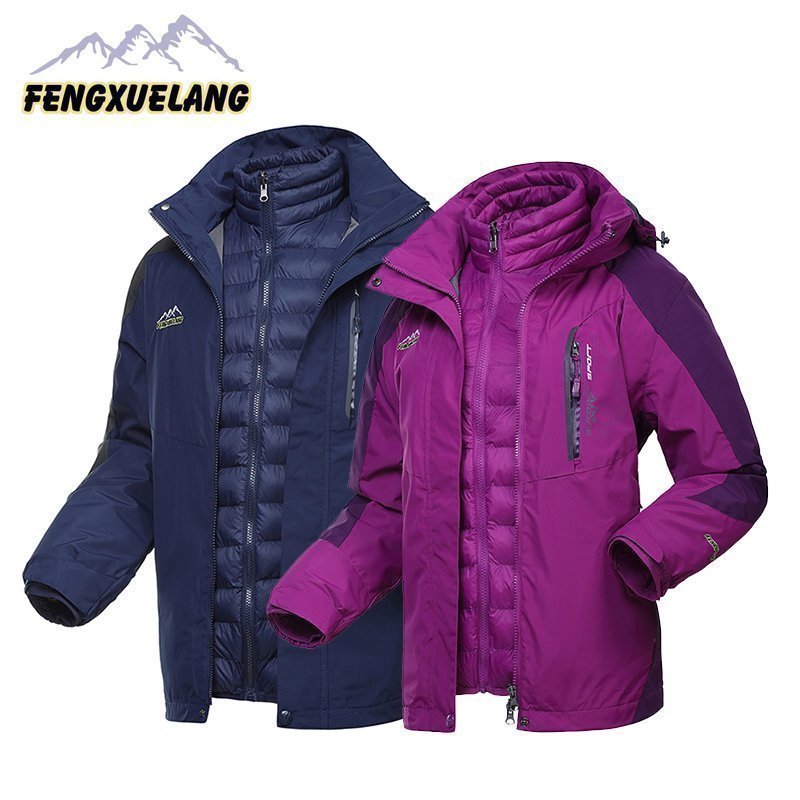 户外羽绒棉冲锋衣女三合一中老年两件套男可拆卸防水透气登山服