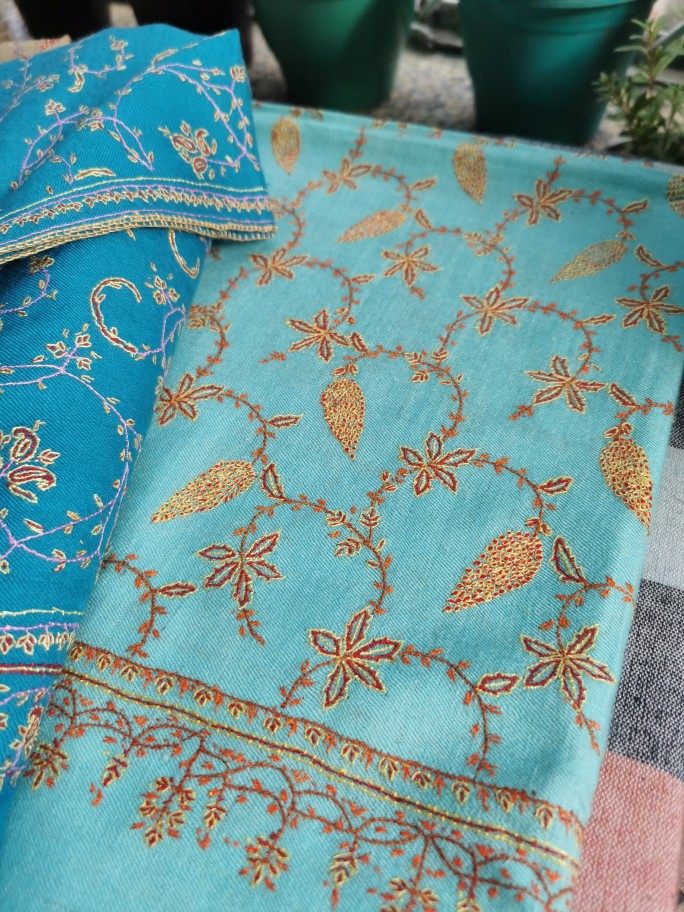 阿梅克什米尔藤蔓满绣微针刺刺绣披肩围巾山羊绒pashmina围巾