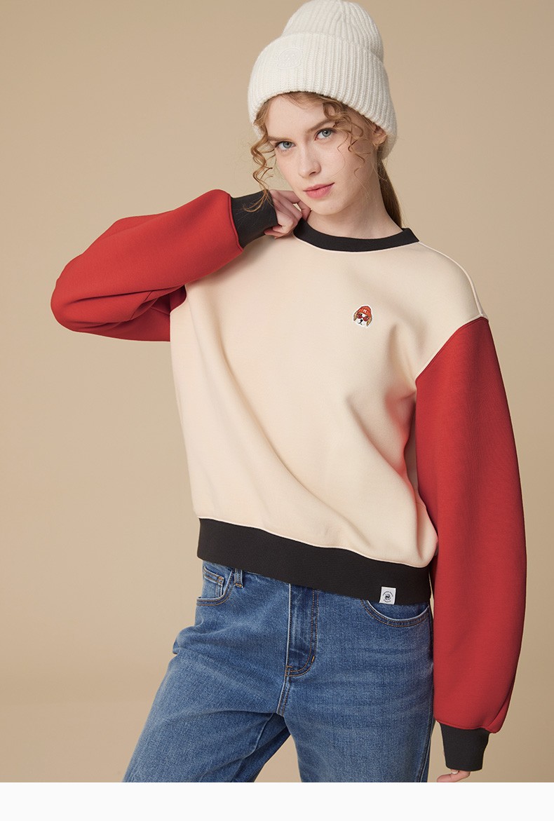 hazzys哈吉斯2022新款秋季圆领拼色长袖套头卫衣女卫衣