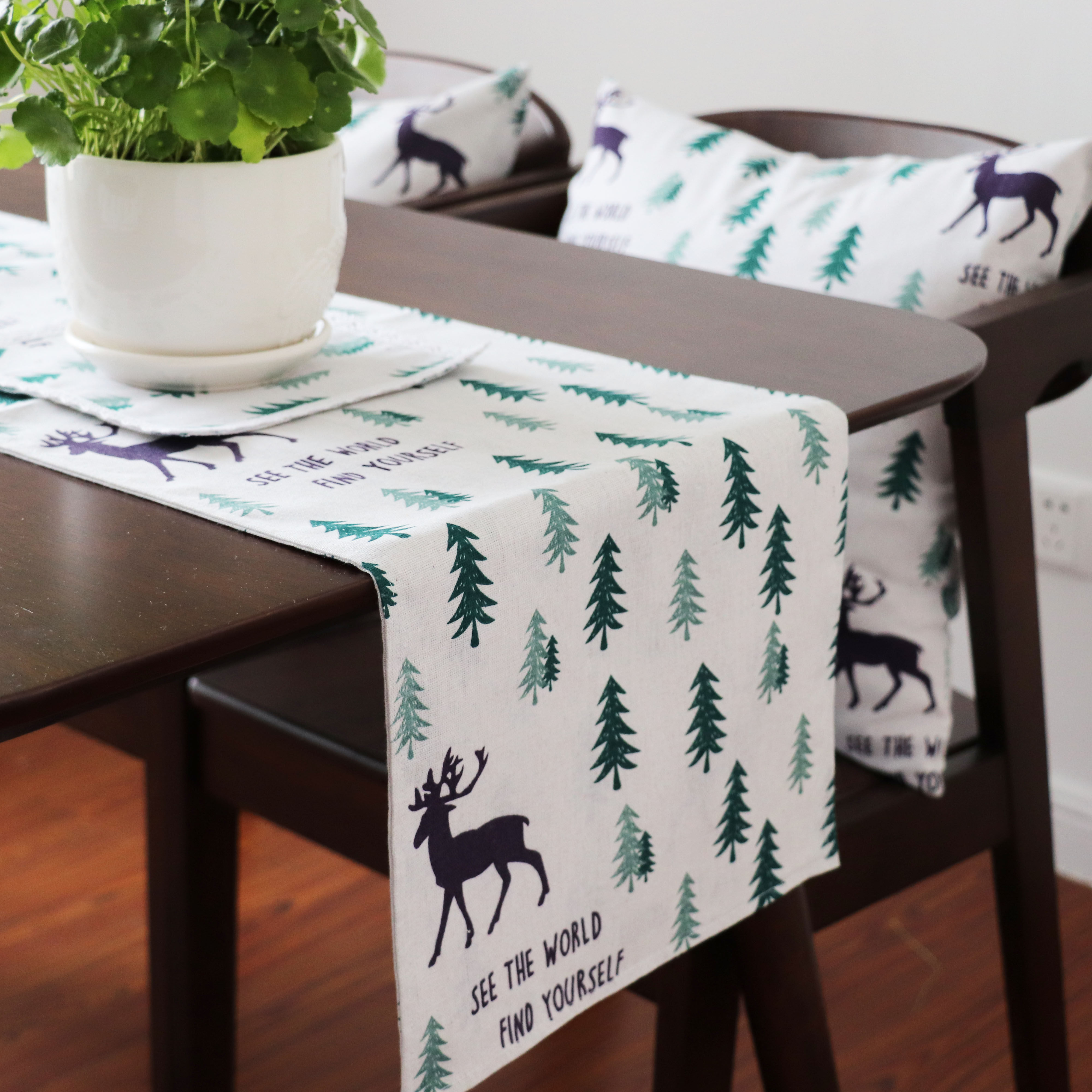 北欧小树桌旗布艺棉麻鞋柜电视柜餐桌中间桌布桌旗