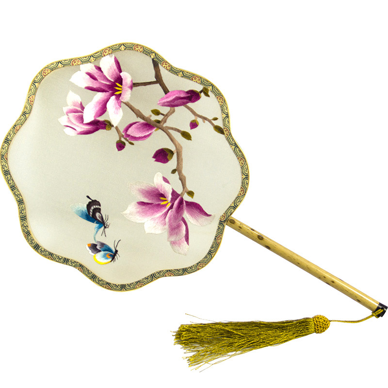 中国国风成都旅游纪念品蜀绣双面古风汉服团扇刺绣