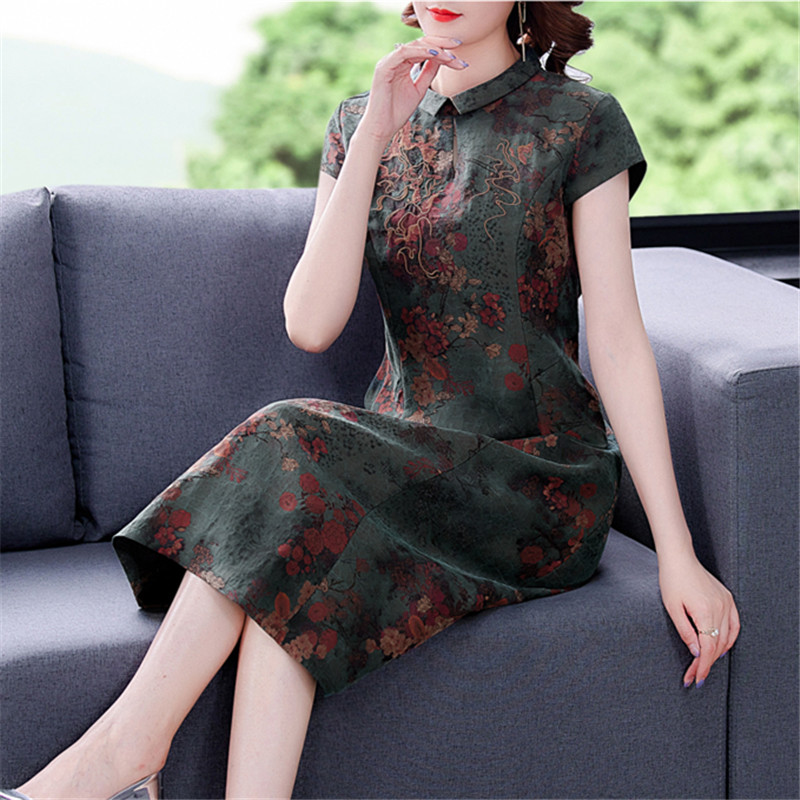 香云高端旗袍女装清仓特价复古真丝桑蚕蚕丝连衣裙