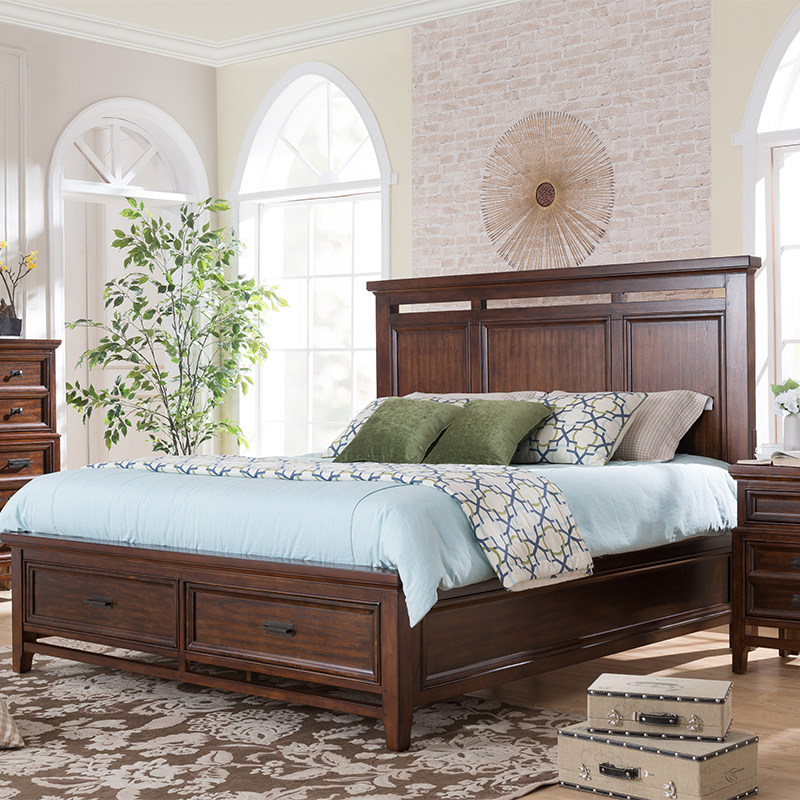 小美美式实木木床乡村18米主卧简美风格双人床双人床床头柜