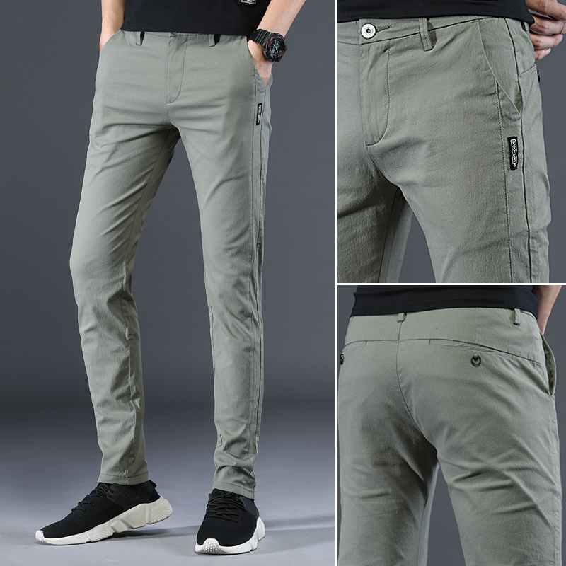 休闲裤男夏季薄款弹力韩版潮流百搭夏天纯棉修身小脚男士裤子春季
