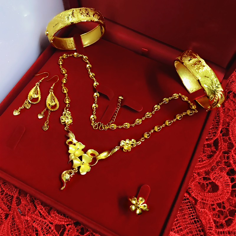 项链龙凤结婚新款黄金花朵金项链新娘镀金饰品项链