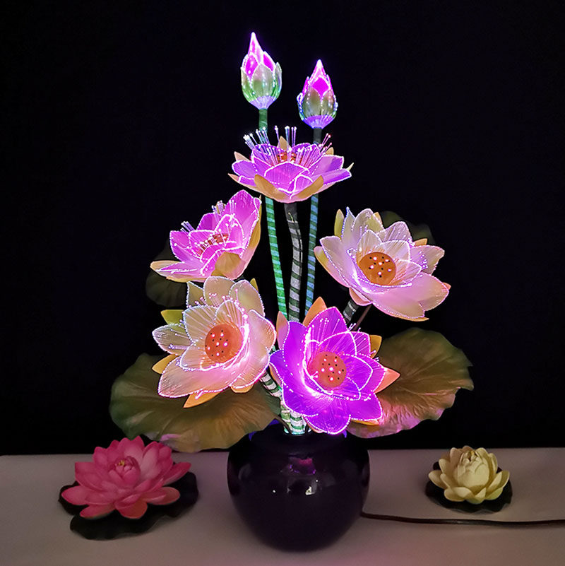 花灯摆设七彩彩光纤荷led莲花佛前长明灯供佛荷花灯