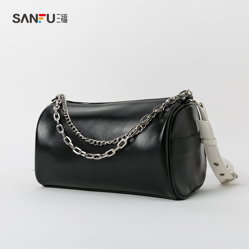 三福2022春季甜酷少女系列质感纹理挎包链条通用款女包