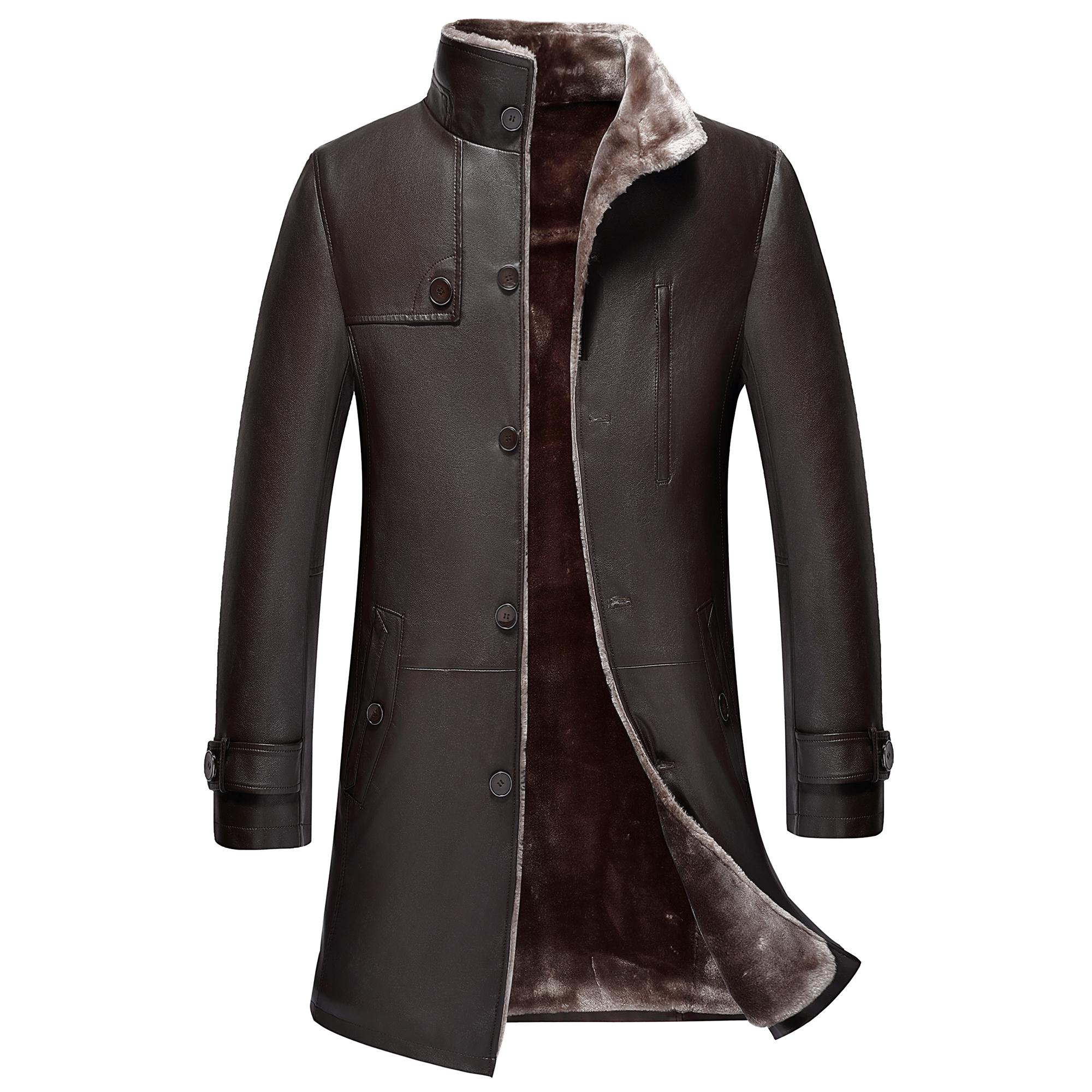 海宁男装皮草中长款真皮皮衣大毛领男士皮毛一体绵羊皮大衣厚外套