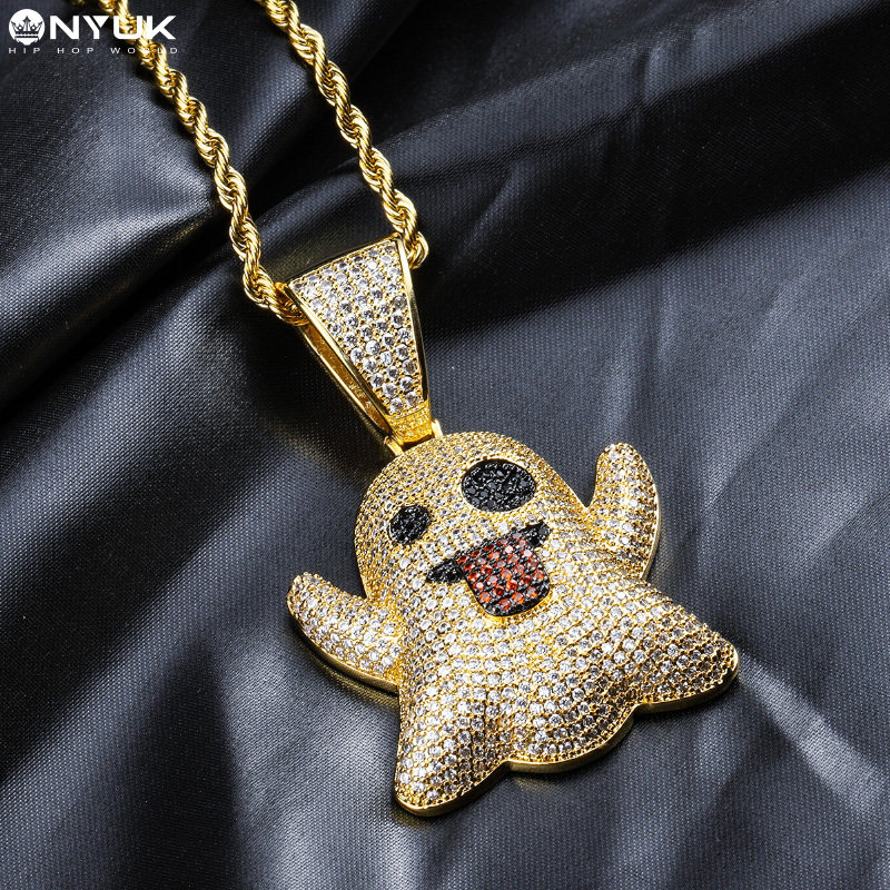 nyuk/恩尤奇潮男女emoji锆石幽灵项链搞怪吐舌头可爱表情嘻哈吊坠
