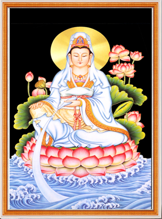 钻石画满客厅佛像坐莲观音净水菩萨砖石5d十字绣套件
